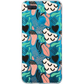 Printify Oppo A5s İle Uyumlu 1mm Kapak Memphis Desen Tasarımlı Şeffaf Silikon Cep Telefonu Kılıfı