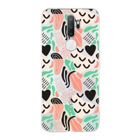 Printify Oppo A9 2020 İle Uyumlu 1mm Kapak Memphis Desen Tasarımlı Şeffaf Silikon Cep Telefonu Kılıfı