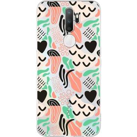 Printify Oppo A9 2020 İle Uyumlu 1mm Kapak Memphis Desen Tasarımlı Şeffaf Silikon Cep Telefonu Kılıfı