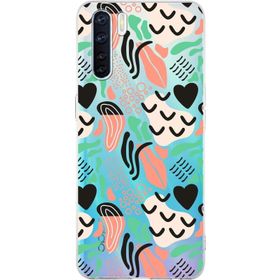 Printify Oppo A91 İle Uyumlu 1mm Kapak Memphis Desen Tasarımlı Şeffaf Silikon Cep Telefonu Kılıfı