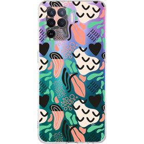 Printify Oppo A94 Uyumlu Kamera Korumalı Kapak Memphis Desen Tasarımlı Şeffaf Cep Telefonu Kılıfı