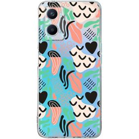 Printify Oppo A96 Uyumlu Kamera Korumalı Kapak Memphis Desen Tasarımlı Şeffaf Cep Telefonu Kılıfı