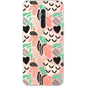 Printify Oppo Reno 2 İle Uyumlu 1 mm Kapak Memphis Desen Tasarımlı Şeffaf Silikon Cep Telefonu Kılıfı