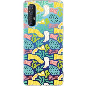Printify Oppo Reno 3 Pro İle Uyumlu 1 mm Kapak Memphis Desen Tasarımlı Şeffaf Silikon Cep Telefonu Kılıfı