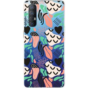 Printify Oppo Reno 3 Pro İle Uyumlu 1 mm Kapak Memphis Desen Tasarımlı Şeffaf Silikon Cep Telefonu Kılıfı