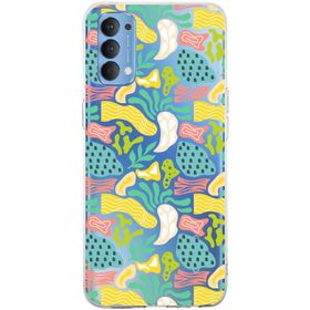 Printify Oppo Reno 4 İle Uyumlu 1 mm Kapak Memphis Desen Tasarımlı Şeffaf Silikon Cep Telefonu Kılıfı