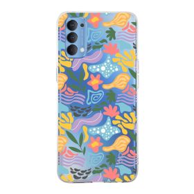 Printify Oppo Reno 4 İle Uyumlu 1 mm Kapak Memphis Desen Tasarımlı Şeffaf Silikon Cep Telefonu Kılıfı