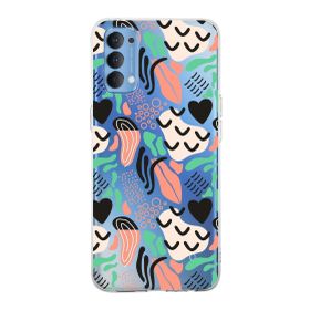 Printify Oppo Reno 4 İle Uyumlu 1 mm Kapak Memphis Desen Tasarımlı Şeffaf Silikon Cep Telefonu Kılıfı