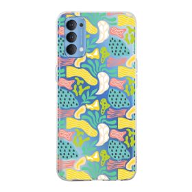 Printify Oppo Reno 4 İle Uyumlu 1 mm Kapak Memphis Desen Tasarımlı Şeffaf Silikon Cep Telefonu Kılıfı