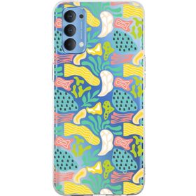 Printify Oppo Reno 4 İle Uyumlu 1 mm Kapak Memphis Desen Tasarımlı Şeffaf Silikon Cep Telefonu Kılıfı