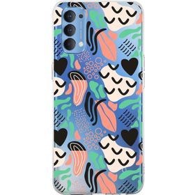 Printify Oppo Reno 4 İle Uyumlu 1 mm Kapak Memphis Desen Tasarımlı Şeffaf Silikon Cep Telefonu Kılıfı