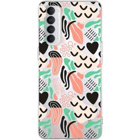 Printify Oppo Reno 4 Lite İle Uyumlu 1 mm Kapak Memphis Desen Tasarımlı Şeffaf Silikon Cep Telefonu Kılıfı