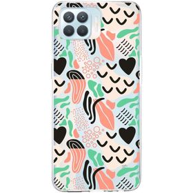 Printify Oppo Reno 4 Lite İle Uyumlu 1 mm Kapak Memphis Desen Tasarımlı Şeffaf Silikon Cep Telefonu Kılıfı