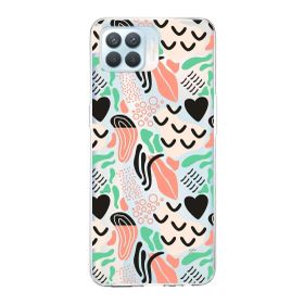 Printify Oppo Reno 4 Lite İle Uyumlu 1 mm Kapak Memphis Desen Tasarımlı Şeffaf Silikon Cep Telefonu Kılıfı
