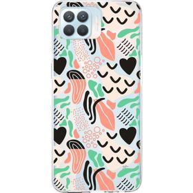 Printify Oppo Reno 4 Lite İle Uyumlu 1 mm Kapak Memphis Desen Tasarımlı Şeffaf Silikon Cep Telefonu Kılıfı