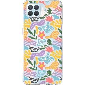 Printify Oppo Reno 4 Lite İle Uyumlu 1 mm Kapak Memphis Desen Tasarımlı Şeffaf Silikon Cep Telefonu Kılıfı