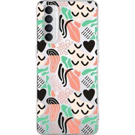 Printify Oppo Reno 4 Lite İle Uyumlu 1 mm Kapak Memphis Desen Tasarımlı Şeffaf Silikon Cep Telefonu Kılıfı