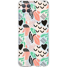 Printify Oppo Reno 4 Lite Uyumlu Kamera Korumalı Kapak Memphis Desen Tasarımlı Şeffaf Cep Telefonu Kılıfı