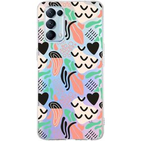 Printify Oppo Reno 5 İle Uyumlu 1 mm Kapak Memphis Desen Tasarımlı Şeffaf Silikon Cep Telefonu Kılıfı