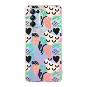 Printify Oppo Reno 5 İle Uyumlu 1 mm Kapak Memphis Desen Tasarımlı Şeffaf Silikon Cep Telefonu Kılıfı
