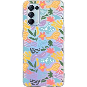 Printify Oppo Reno 5 İle Uyumlu 1 mm Kapak Memphis Desen Tasarımlı Şeffaf Silikon Cep Telefonu Kılıfı