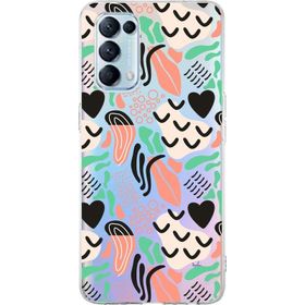 Printify Oppo Reno 5 İle Uyumlu 1 mm Kapak Memphis Desen Tasarımlı Şeffaf Silikon Cep Telefonu Kılıfı