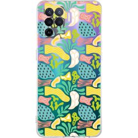 Printify Oppo Reno 5 Lite İle Uyumlu 1 mm Kapak Memphis Desen Tasarımlı Şeffaf Silikon Cep Telefonu Kılıfı
