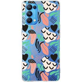 Printify Oppo Reno 5 Pro İle Uyumlu 1mm Kapak Memphis Desen Tasarımlı Şeffaf Silikon Cep Telefonu Kılıfı