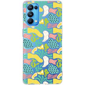Printify Oppo Reno 5 Pro İle Uyumlu 1mm Kapak Memphis Desen Tasarımlı Şeffaf Silikon Cep Telefonu Kılıfı