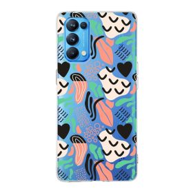 Printify Oppo Reno 5 Pro İle Uyumlu 1mm Kapak Memphis Desen Tasarımlı Şeffaf Silikon Cep Telefonu Kılıfı
