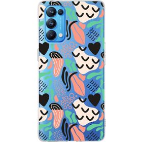 Printify Oppo Reno 5 Pro İle Uyumlu 1mm Kapak Memphis Desen Tasarımlı Şeffaf Silikon Cep Telefonu Kılıfı
