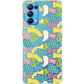 Printify Oppo Reno 5 Pro İle Uyumlu 1mm Kapak Memphis Desen Tasarımlı Şeffaf Silikon Cep Telefonu Kılıfı