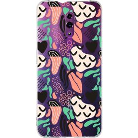 Printify Oppo Reno İle Uyumlu 1mm Kapak Memphis Desen Tasarımlı Şeffaf Silikon Cep Telefonu Kılıfı