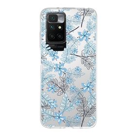 Printify Redmi 10 2022 Uyumlu Kamera Korumalı Kapak Floral Mavi Tasarımlı Şeffaf Silikon Kılıf