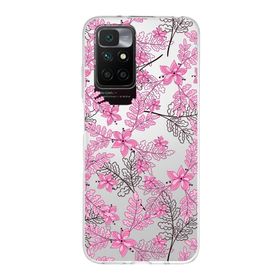 Printify Redmi 10 2022 Uyumlu Kamera Korumalı Kapak Floral Pembe Tasarımlı Şeffaf Silikon Kılıf