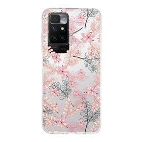 Printify Redmi 10 Uyumlu Kamera Korumalı Kapak Floral Kırmızı Tasarımlı Şeffaf Silikon Kılıf