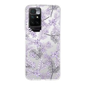 Printify Redmi 10 Uyumlu Kamera Korumalı Kapak Floral Lila Tasarımlı Şeffaf Silikon Kılıf
