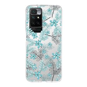 Printify Redmi 10 Uyumlu Kamera Korumalı Kapak Floral Su Yeşili Tasarımlı Şeffaf Silikon Kılıf