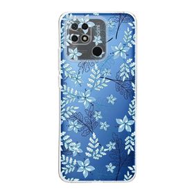 Printify Redmi 10C Kamera Korumalı Kapak Floral Mavi Tasarımlı Şeffaf Kılıf
