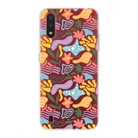 Printify Samsung Galaxy A01 İle Uyumlu 1mm Kapak Memphis Desen Tasarımlı Şeffaf Silikon Cep Telefonu Kılıfı