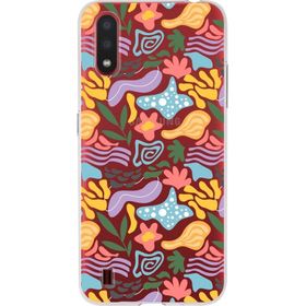 Printify Samsung Galaxy A01 İle Uyumlu 1mm Kapak Memphis Desen Tasarımlı Şeffaf Silikon Cep Telefonu Kılıfı