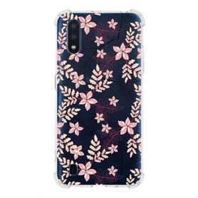 Printify Samsung Galaxy A01 Uyumlu Köşe Korumalı Antişok Kapak Floral Kırmızı Tasarımlı Şeffaf Kılıf