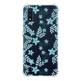 Printify Samsung Galaxy A01 Uyumlu Köşe Korumalı Antişok Kapak Floral Su Yeşili Tasarımlı Şeffaf Kılıf