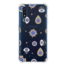 Printify Samsung Galaxy A01 Uyumlu Nazar Boncuğu 5 Baskılı Şeffaf Köşe Korumalı Antişok Kılıf