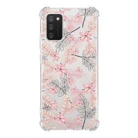 Printify Samsung Galaxy A02S Uyumlu Köşe Korumalı Antişok Kapak Floral Kırmızı Tasarımlı Şeffaf Kılıf