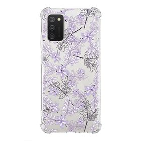Printify Samsung Galaxy A02S Uyumlu Köşe Korumalı Antişok Kapak Floral Lila Tasarımlı Şeffaf Kılıf