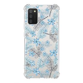 Printify Samsung Galaxy A02S Uyumlu Köşe Korumalı Antişok Kapak Floral Mavi Tasarımlı Şeffaf Kılıf