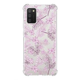 Printify Samsung Galaxy A02S Uyumlu Köşe Korumalı Antişok Kapak Floral Pudra Tasarımlı Şeffaf Kılıf
