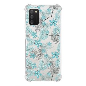 Printify Samsung Galaxy A02S Uyumlu Köşe Korumalı Antişok Kapak Floral Su Yeşili Tasarımlı Şeffaf Kılıf