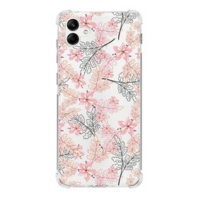 Printify Samsung Galaxy A04 Köşe Korumalı Antişok Kapak Floral Kırmızı Tasarımlı Şeffaf Kılıf